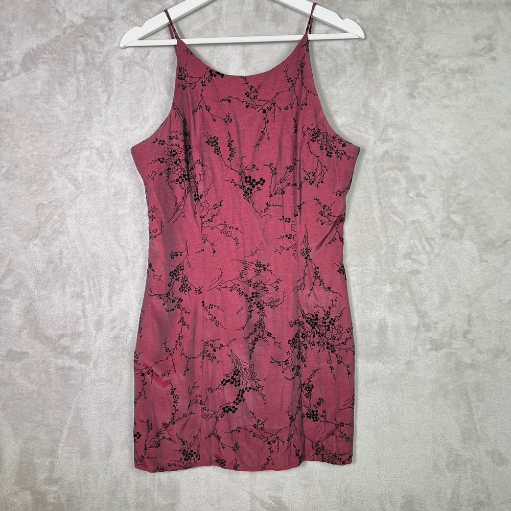 Vtg California Happenings 9 Burgundy Floral Spaghetti Strap Dress 90s Goth Vamp‎
